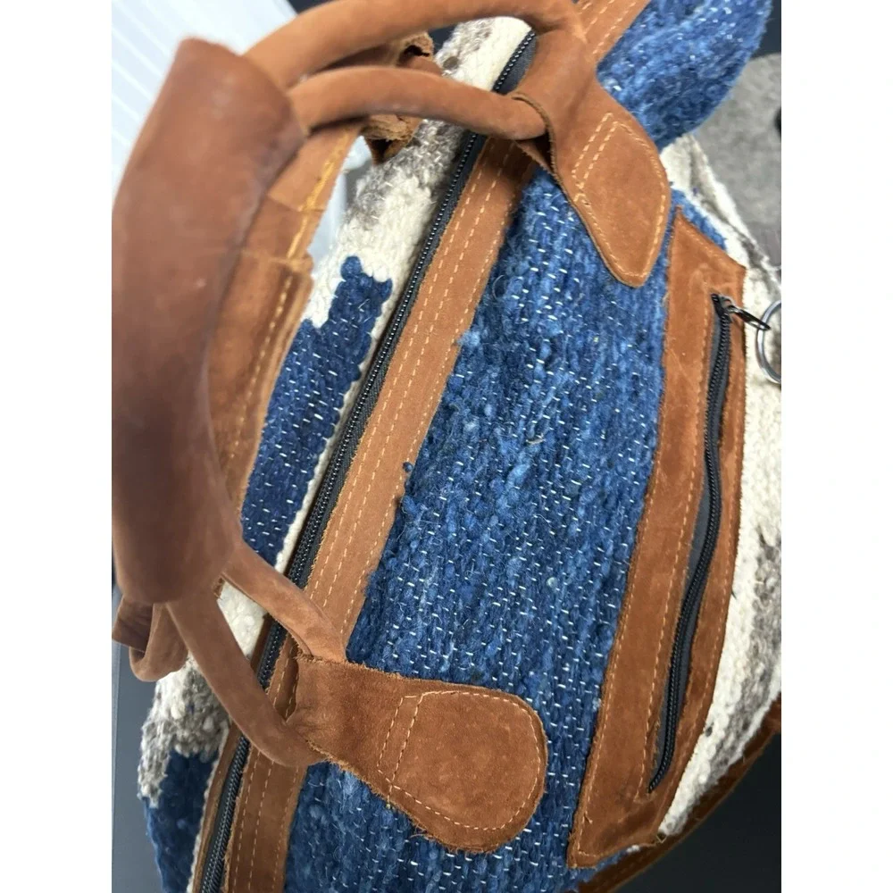 Humble Hilo Leather Wool Boho Satchel Crossbody Bag Cream Blue Gray‎ Purse